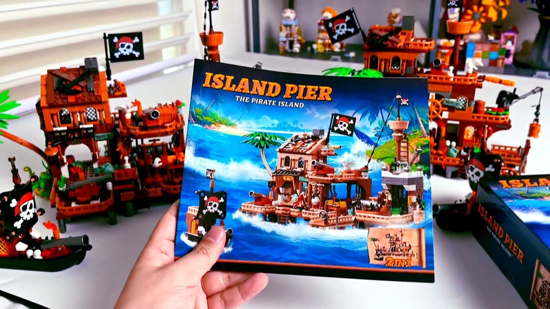 RiceBlock Piratenschiff-Set 573 Teile – Mit Hafen, Waffen & Tieren, Baukasten Für Kinder Ab 8 J.
