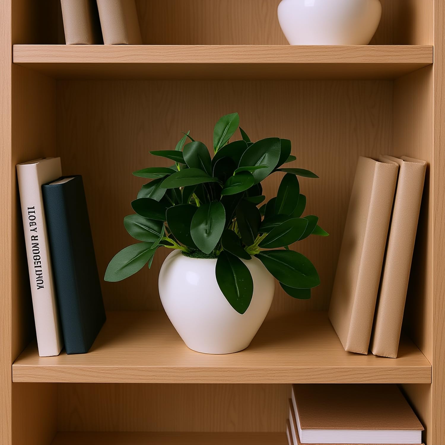 fancymart Artificial Rubber Plant in 4 Inch White Apple Pot (22 cm Height) – Realistic Green Decorative Plant for Home Decor, Living Room, Office Desk & Interior Decoration