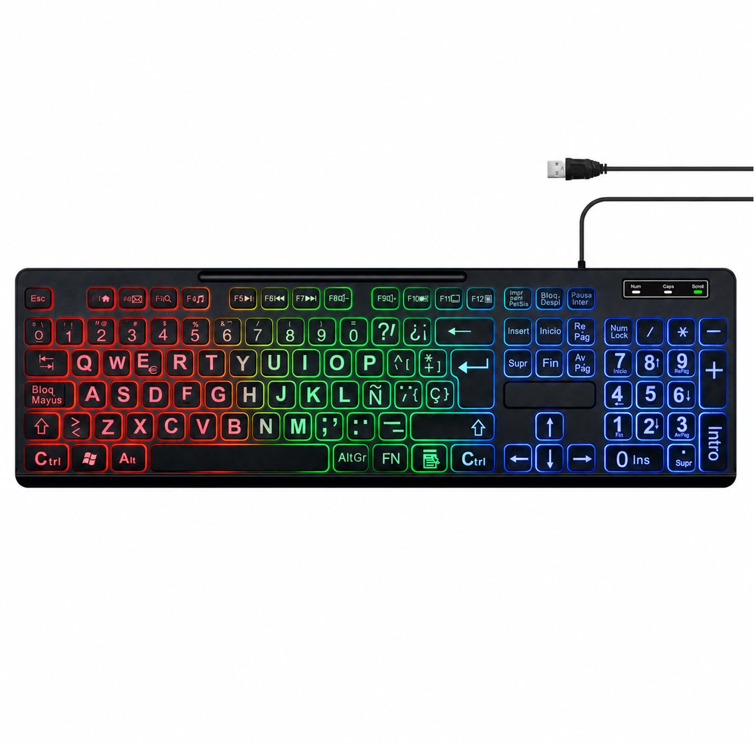 USB Wired Spanish Keyboard - 105 Keys QWERTY ANSI Layout with Ñ Accent Letters,with LED backlighting, Full-Size Teclado Español with Numpad for Typing,Office,Customer Service,PC,Laptop,Desktop-image-45