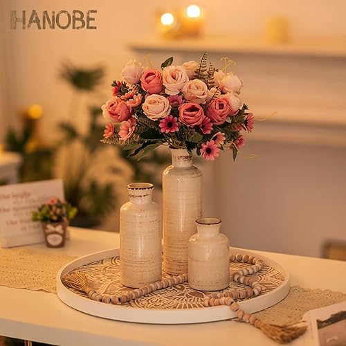 Miniatura 3 de Hanobe Bandeja decorativa grande redonda de madera Hanobe rústica para mesa de café bandeja de granja bandeja de centro de mesa blanca lavada