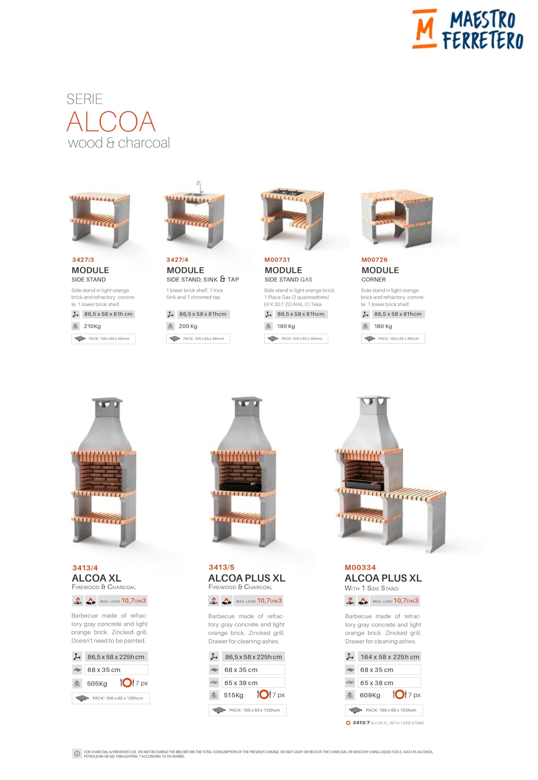 MOVELAR - Barbacoa de Obra Prefabricada de Leña y Carbón Modelo Alcoa XL (Gris, Naranja - 86,5 x 58 x 225 cm) REF: 3413/5 - Cocina de Exterior para Jardín y Terraza