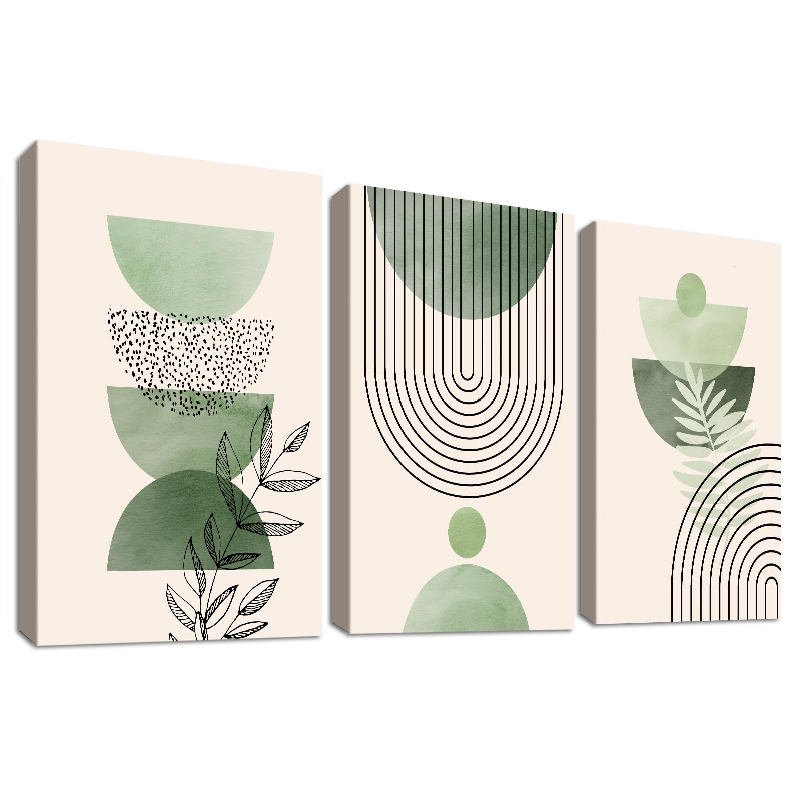 3Pcs Wooden Framed Boho Canvas Wall Art Orange Abstract Leaves And Sun Painting Canvas Prints Nordic Minimalist Geometric Picture for Living Room Bedroom Hallway Home Wall Decor 120x60cm(16"x24"x3pcs) — view 8