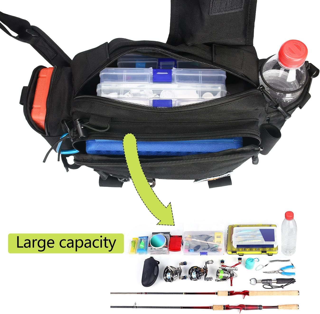 drado Angeltasche Sling Angeltasche, Wasserdicht und verschleißfest Angelrucksack für Angelzubehör(schwarz)