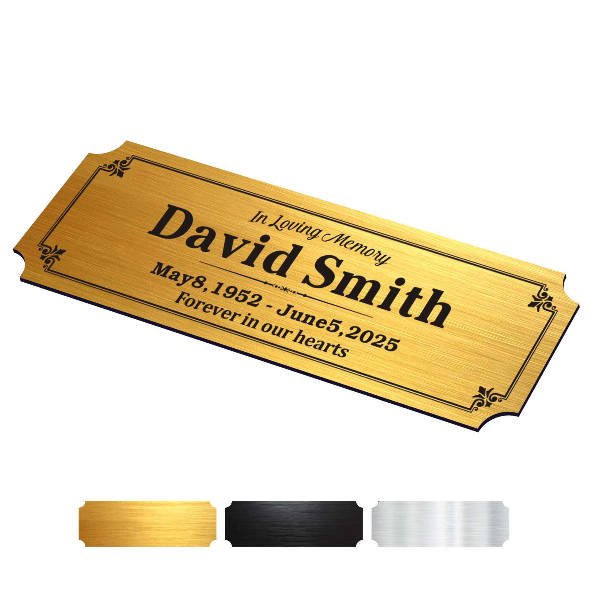 EDSG Engraved Plaques Custom Memorial Plaque for Bench Urns 1x3 in Personalised Bench Plaque Brass Plaques Engraved Personalised Name Plate with Adhesive Backing (Gold, 1x3 in)