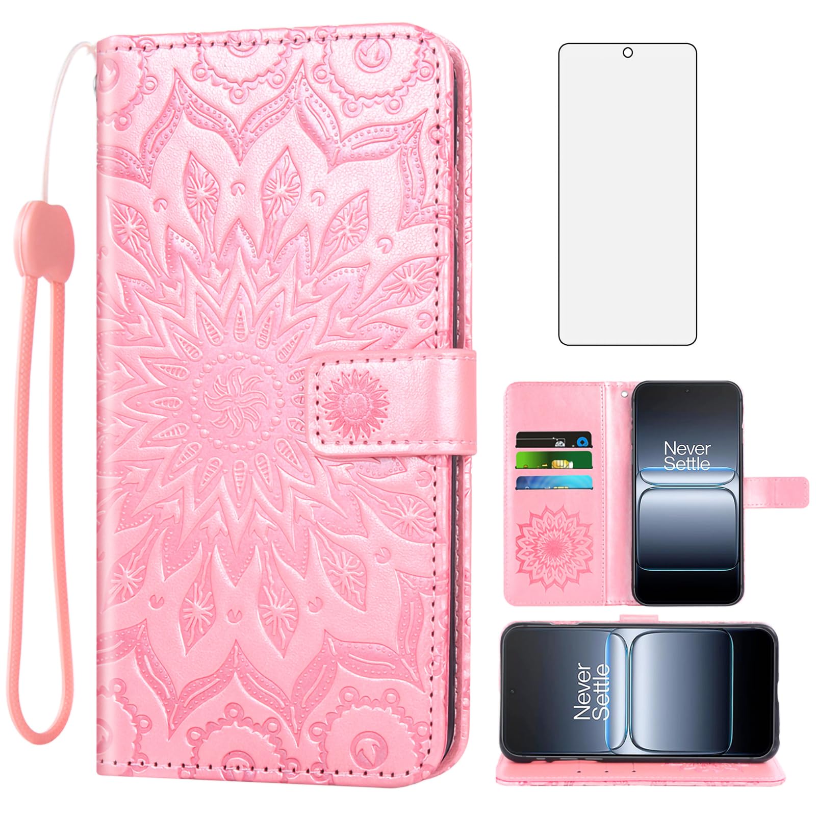 – Asuwish Phone Case for OnePlus Nord 5 5G Wallet with Screen Protector and Sunflower Leather Slim Flip Cover Card Holder Stand Cell Accessories One Plus On 1 Plus 1plus One+ 1+ Nord5 CPH2709 Rose Gold