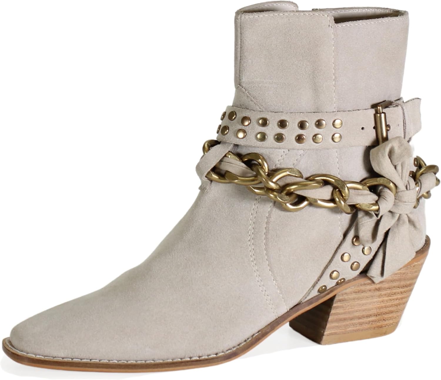 Diba True Womens Paper Lily Chain Studded Snip Toe Zippered Casual Boots Ankle Mid Heel 2-3" - Off White