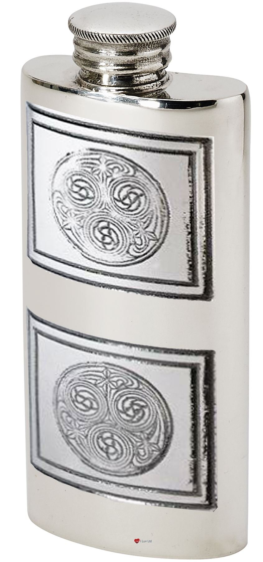 Flasque à hanche en étain 2oz slim gravable avec motif celtique Kells