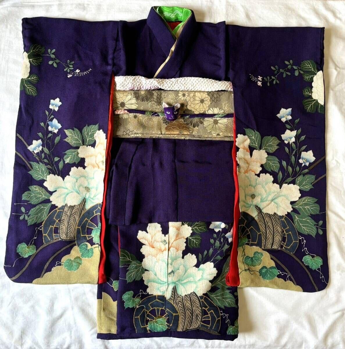 アンティーク アンティーク着物 tento kimono 正絹 子供着物 錦紗縮緬