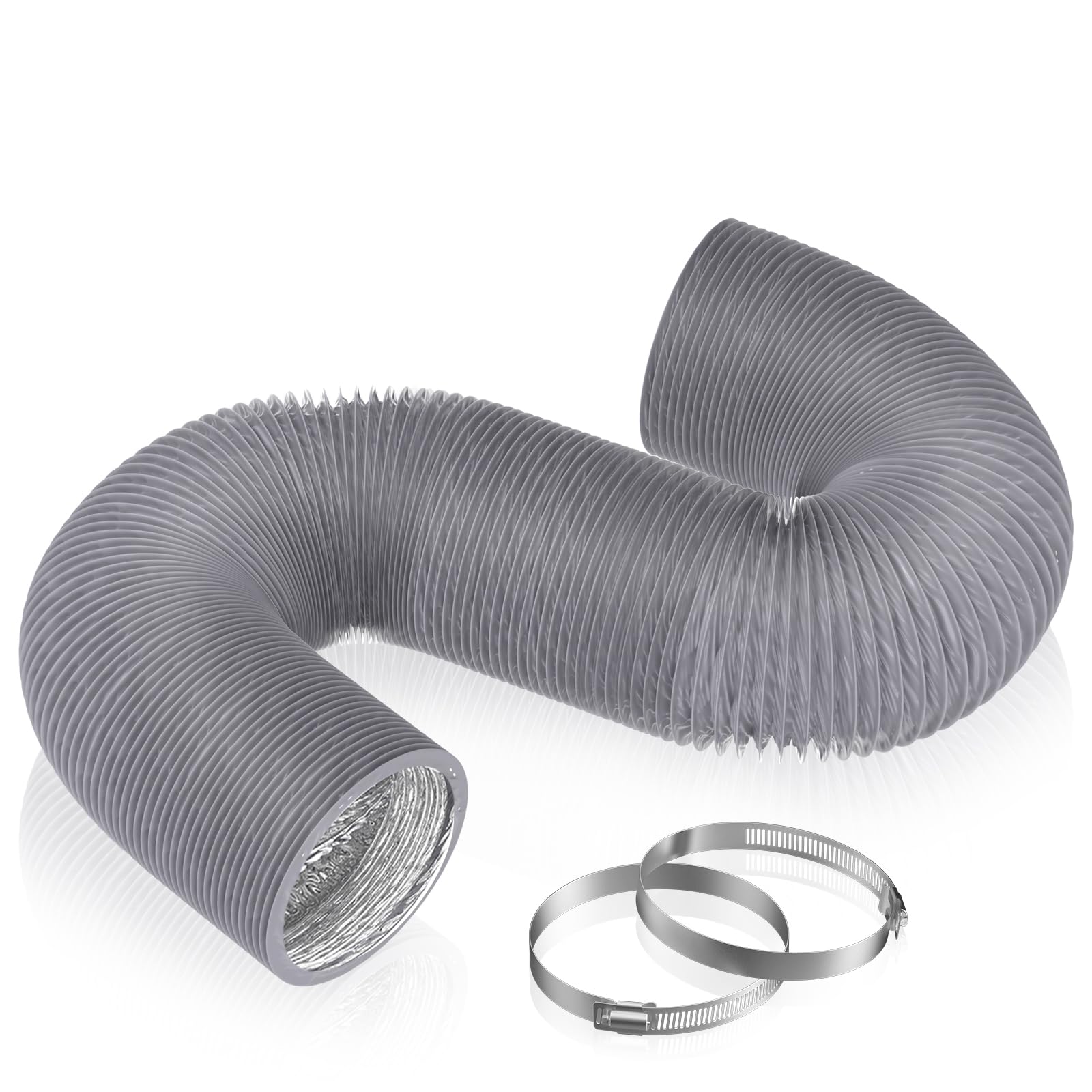 Hon&Guan 3 inch 16 FT Long Air Ducting, Heavy-Duty Three-Layer Protection Dryer Vent Hose for Heating Cooling Ventilation and Exhaust, Grey