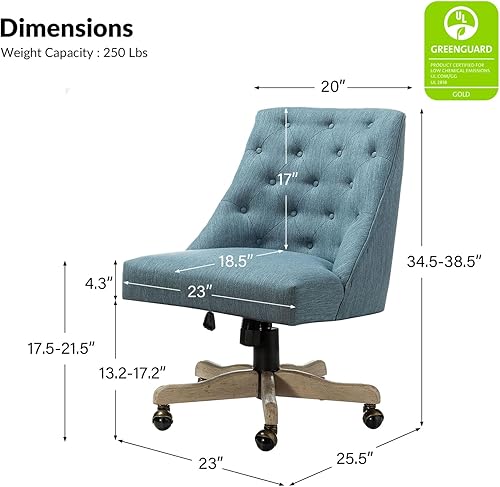 Miniatura 2 de Silla moderna de oficina en casa sin brazos, cómoda silla de escritorio tapizada con base de madera vintage, silla giratoria de altura ajustable