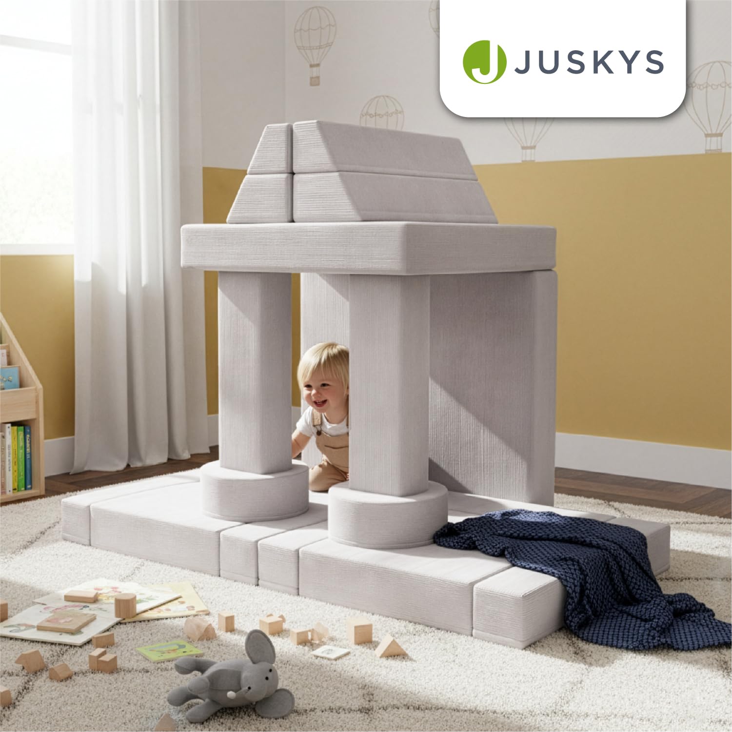 Juskys® Kindersofa Kayo – Cord, modular & weich, Sofa für Kinderzimmer & Spielzimmer, sicher, flexibel, pflegeleicht, mit abnehmbaren Bezügen – Beige