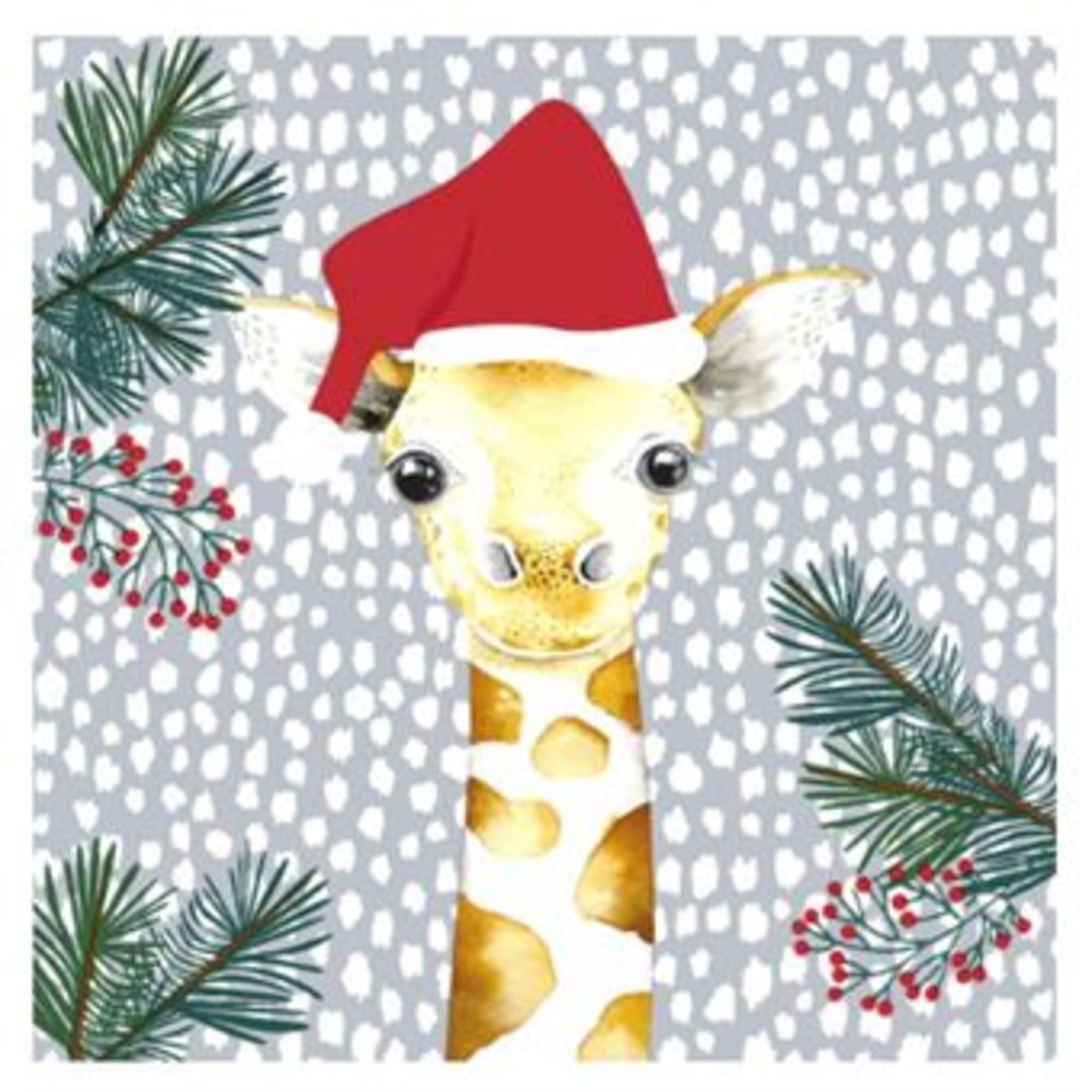 Set of 2 Individual Decoupage Paper Party Napkin Christmas Giraffe Santa Watercolor Decor Luncheon Napkins for a Birthday Holiday, Wedding, Cocktail Party