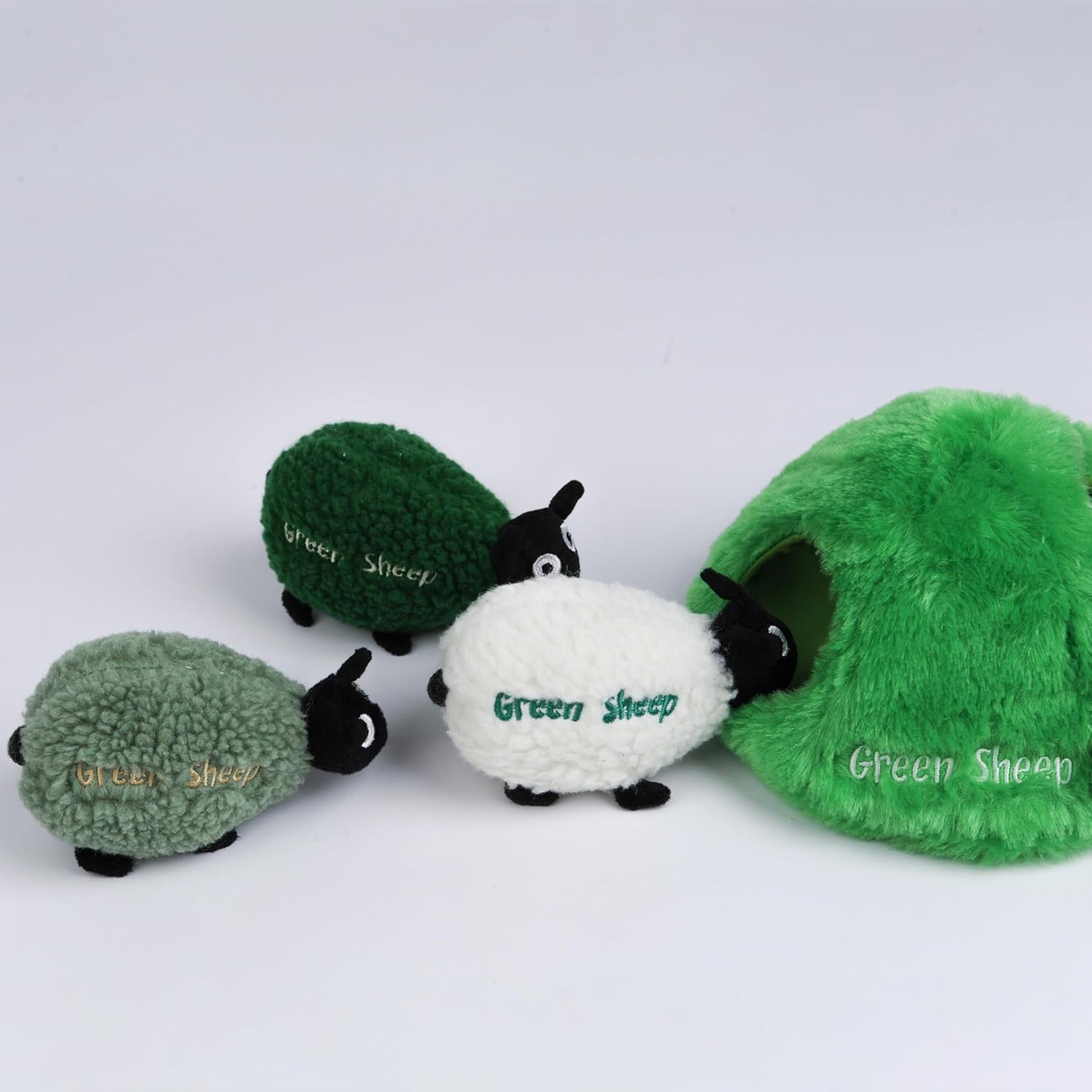 Green Sheep Hide & Seek Toy for Dogs, Durable Plush Squeaky Dog Toys with Recycle Cotton Rope, Interactive Chew Toy for Small to Large Dogs, Tough Pet Toys to Keep Them Busy