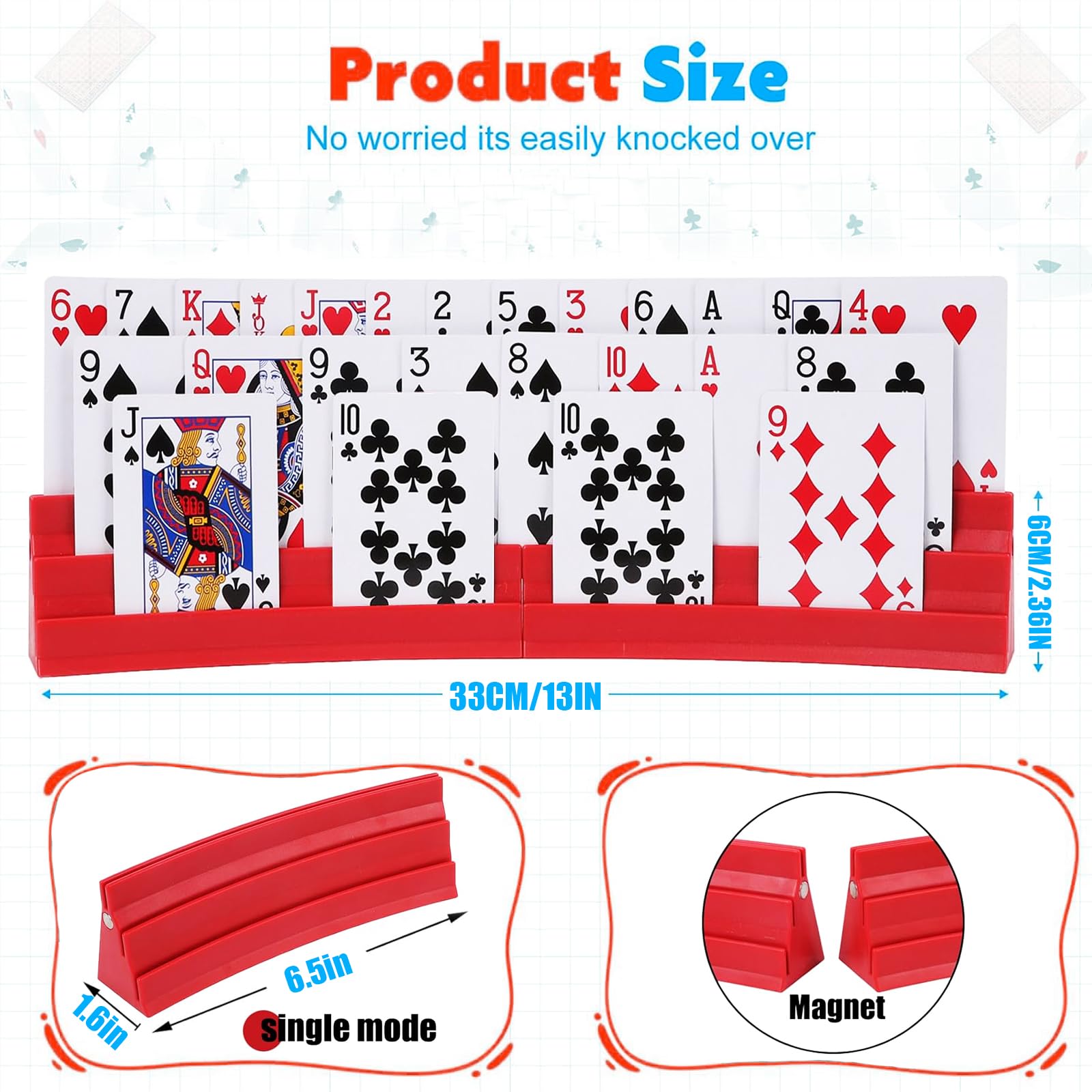 4 Porta Supporto di Carte da Gioco a Mani Libere, 3 Strato con Magnetico Porta Carte da Gioco per poker/UNO, Canasta, per Anziani Ddulti e Bambini