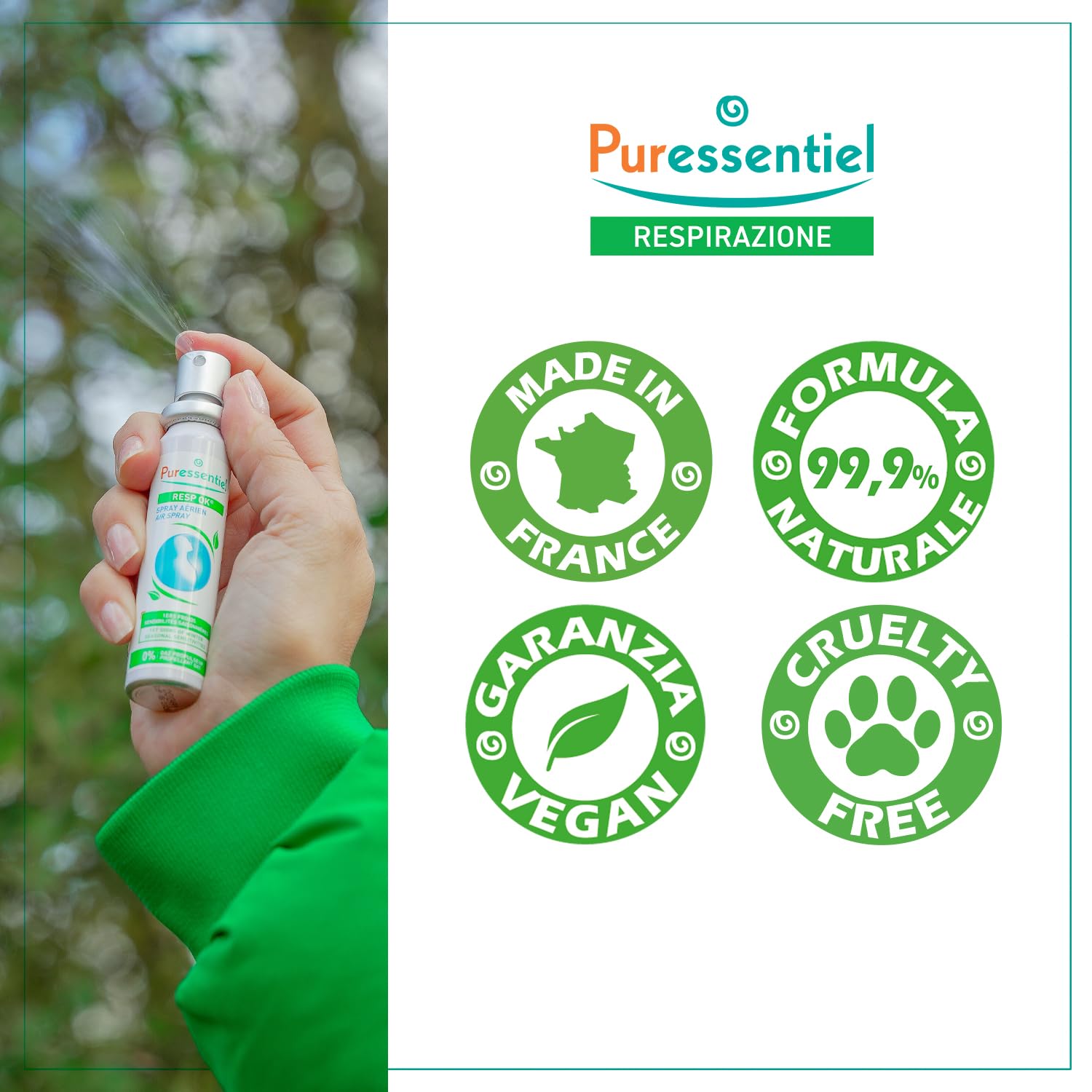 Puressentiel – Respirazione Spray per l’Aria – Per respirare più liberamente – Purifica l’aria – Primi freddi e sensibilità stagionali - 19 Oli essenziali puri – Con Eucalipto e Tea Tee – 200 ml
