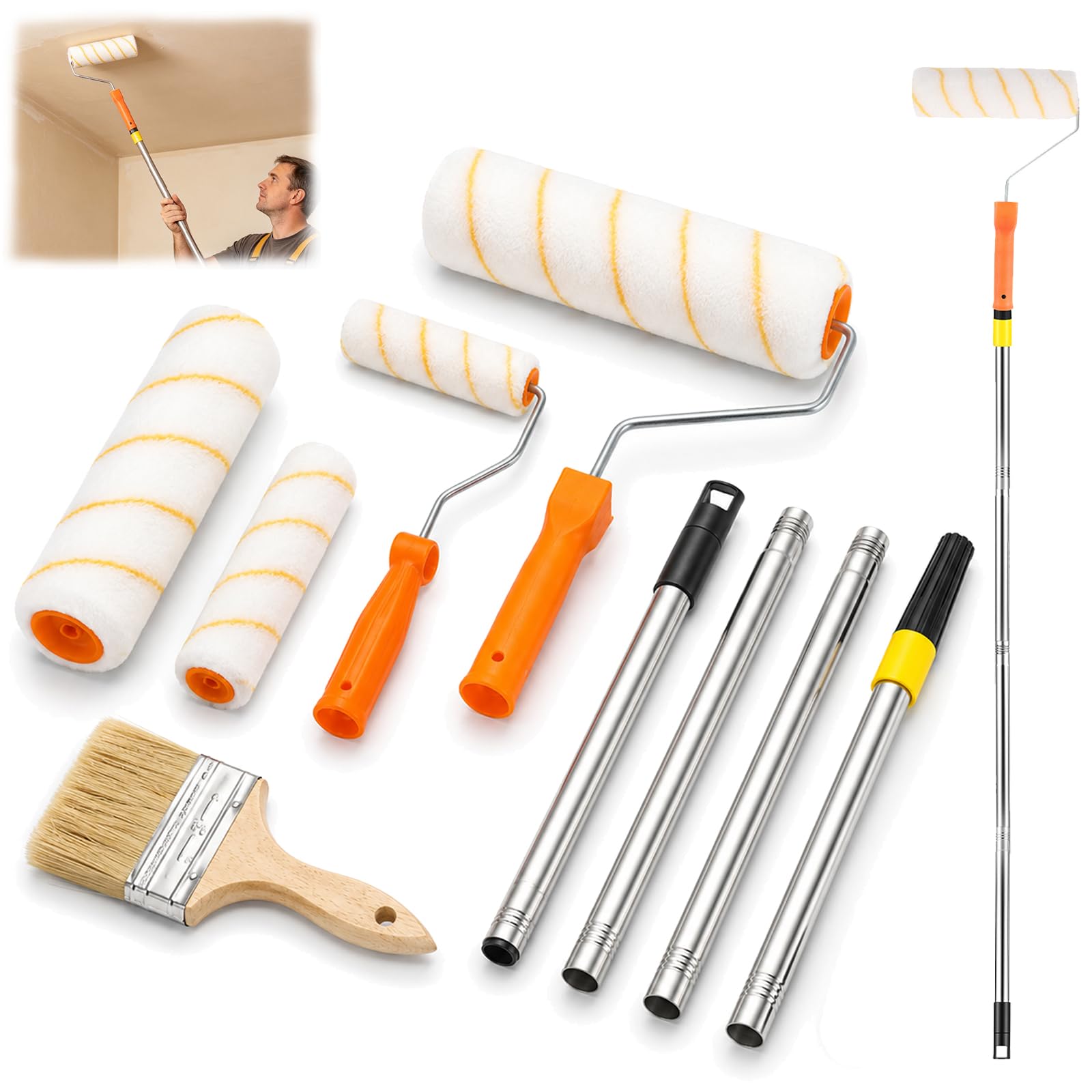 Paint Roller with Extension Pole with Paint Rollers for Painting Projects