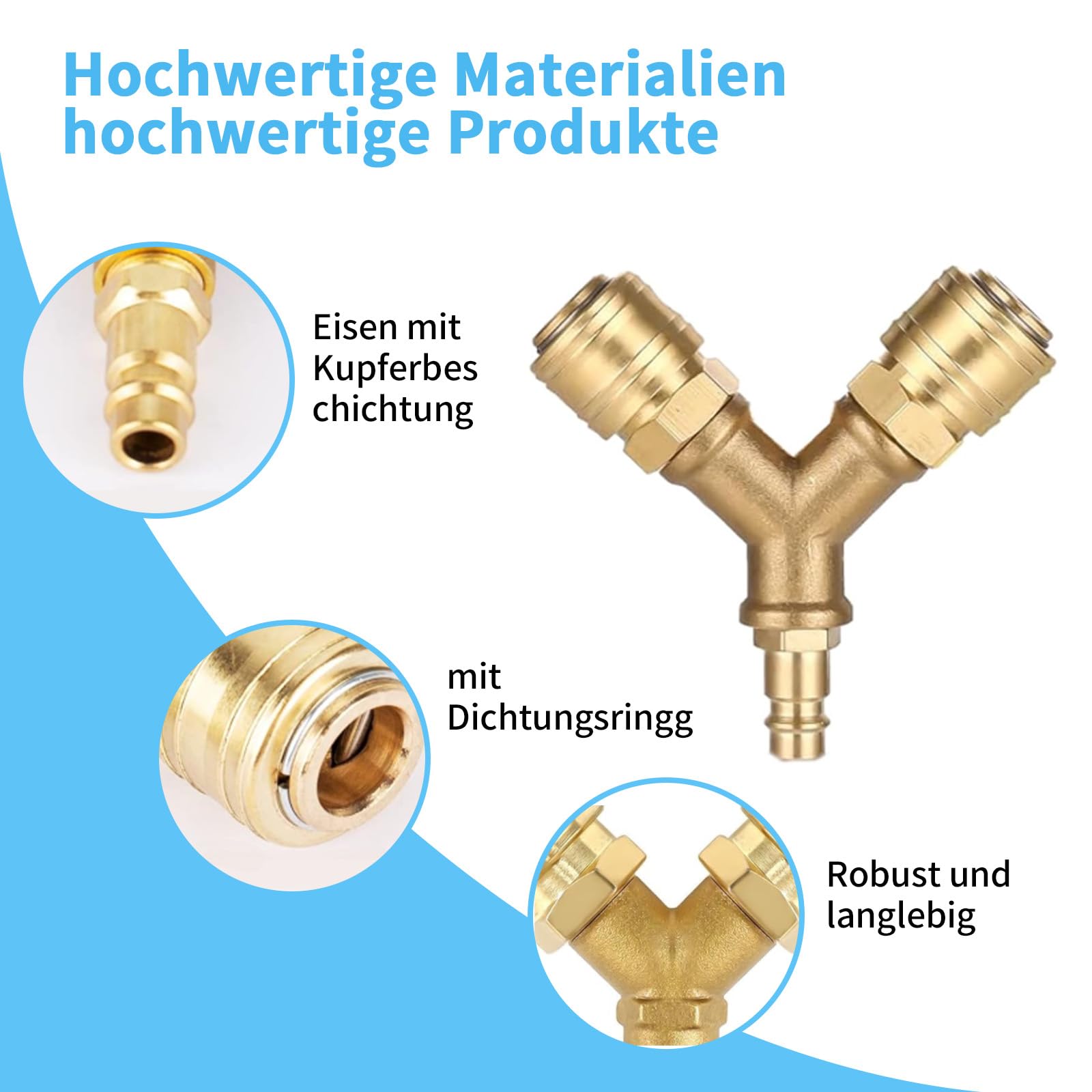 3-fach Druckluftverteiler Aus Messing – Mit 3 Kupplungen + Stecknippel NW7,2 – Für Kompressor, Werkstatt 3-fach Druckluftverteiler Aus Messing – Mit 3 Kupplungen + Stecknippel NW7,2 – Für Kompressor, Werkstatt