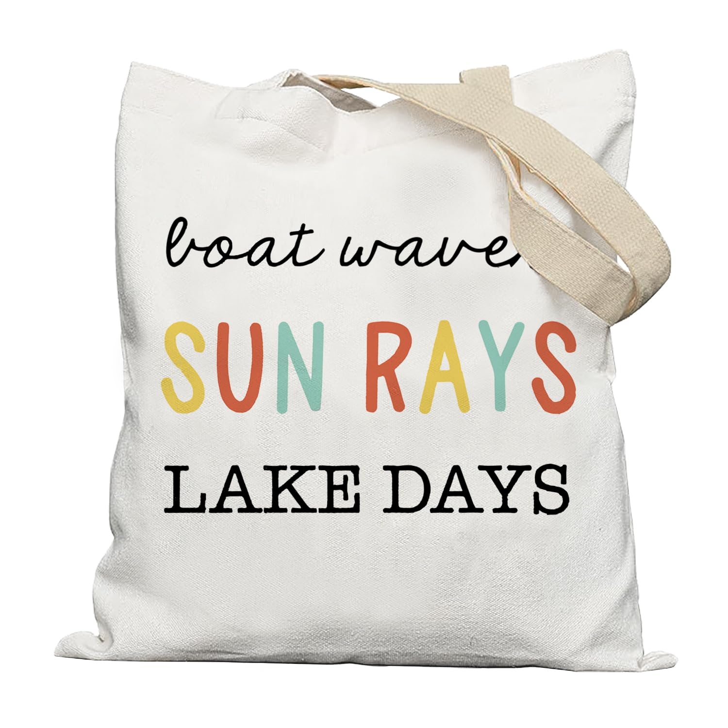 Lacosu Boat Waves Sun Rays Lake Days Canvas Tote Bags for Women, Summer Vacation Tote Bag, Lake Gifts for Women, Gifts for Lake Lovers, Reusable