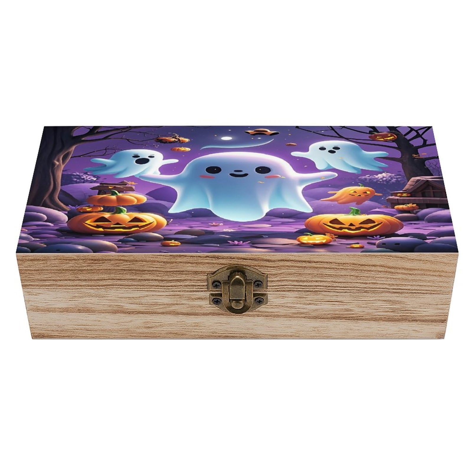 FekiLoot Ghost Pumpkin Wooden Box with Hinged Lid Vintage Storage Box Beautifully Keepsake Boxes Jewellery Organiser & Trinket Holder Unique Gift Ideas for Men & Women