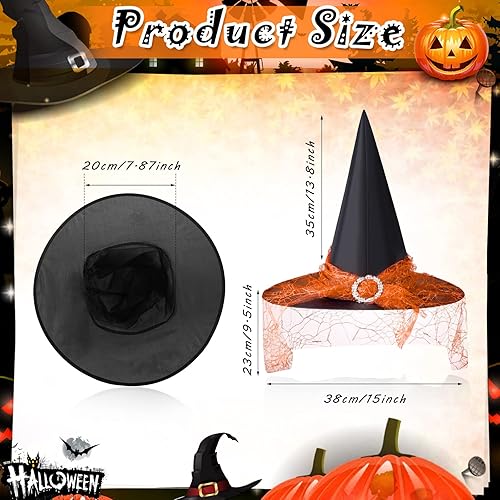 Miniatura 2 de Janmercy 3 piezas de sombrero de bruja de Halloween, accesorios de cosplay para mujeres, suministros de fiesta de Halloween, morado, negro y naranja