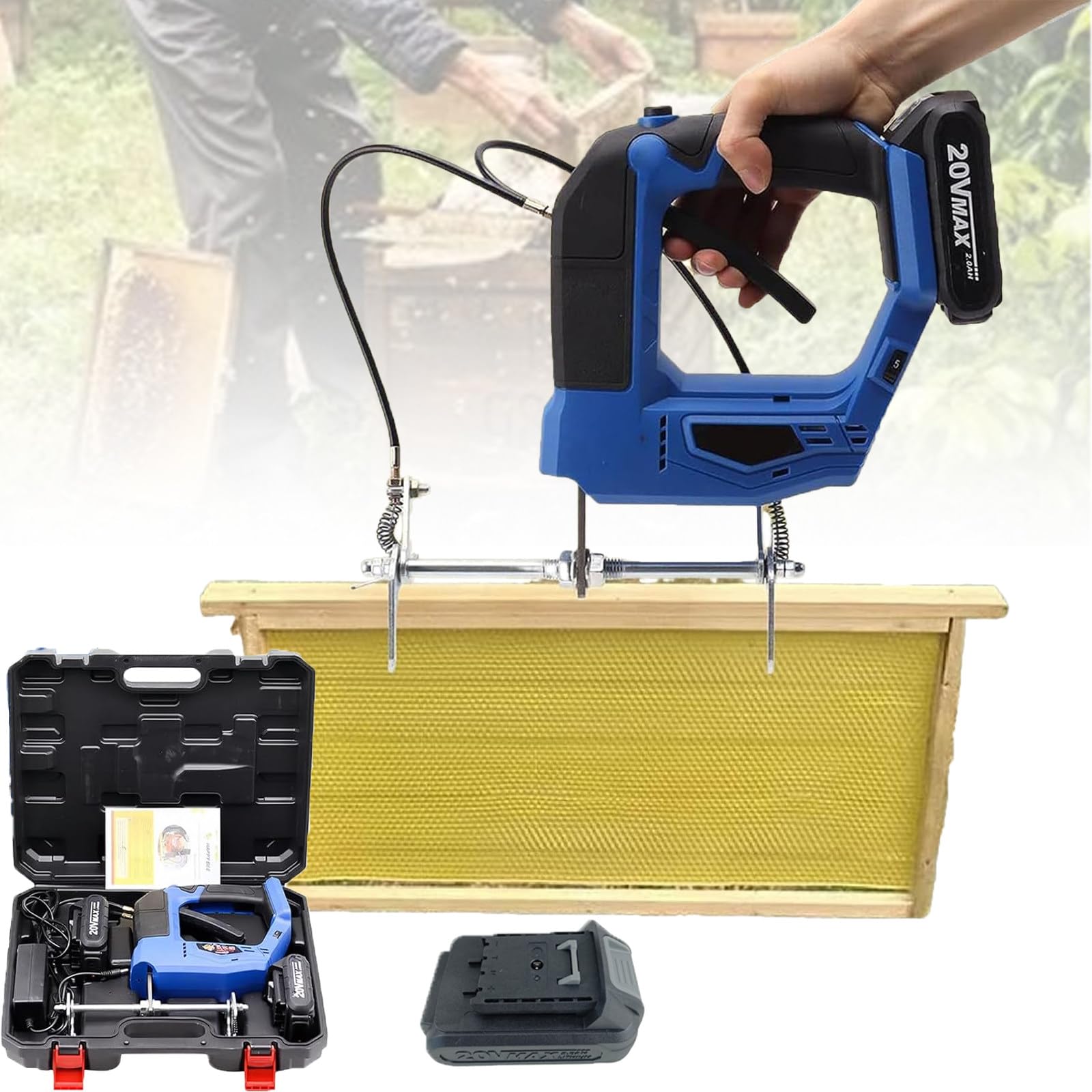 Atwynd Electric Beehive Frame Shaker, Bee Shaking Machine, Bee Remover Tool Blue-1battery