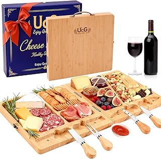 Charcuterie Board Gifts for Women: Bamboo Folding Cheese Board with Knife Set - Unique White Elephant Gift, Birthday Party House Warming Gift for Housewife