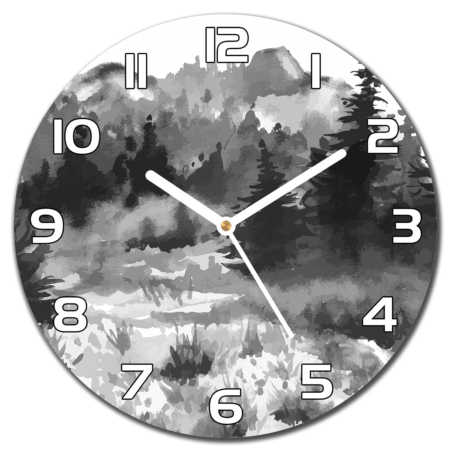 Horloge en verre forêt 30 cm avec aiguilles blanches haute lisibilité