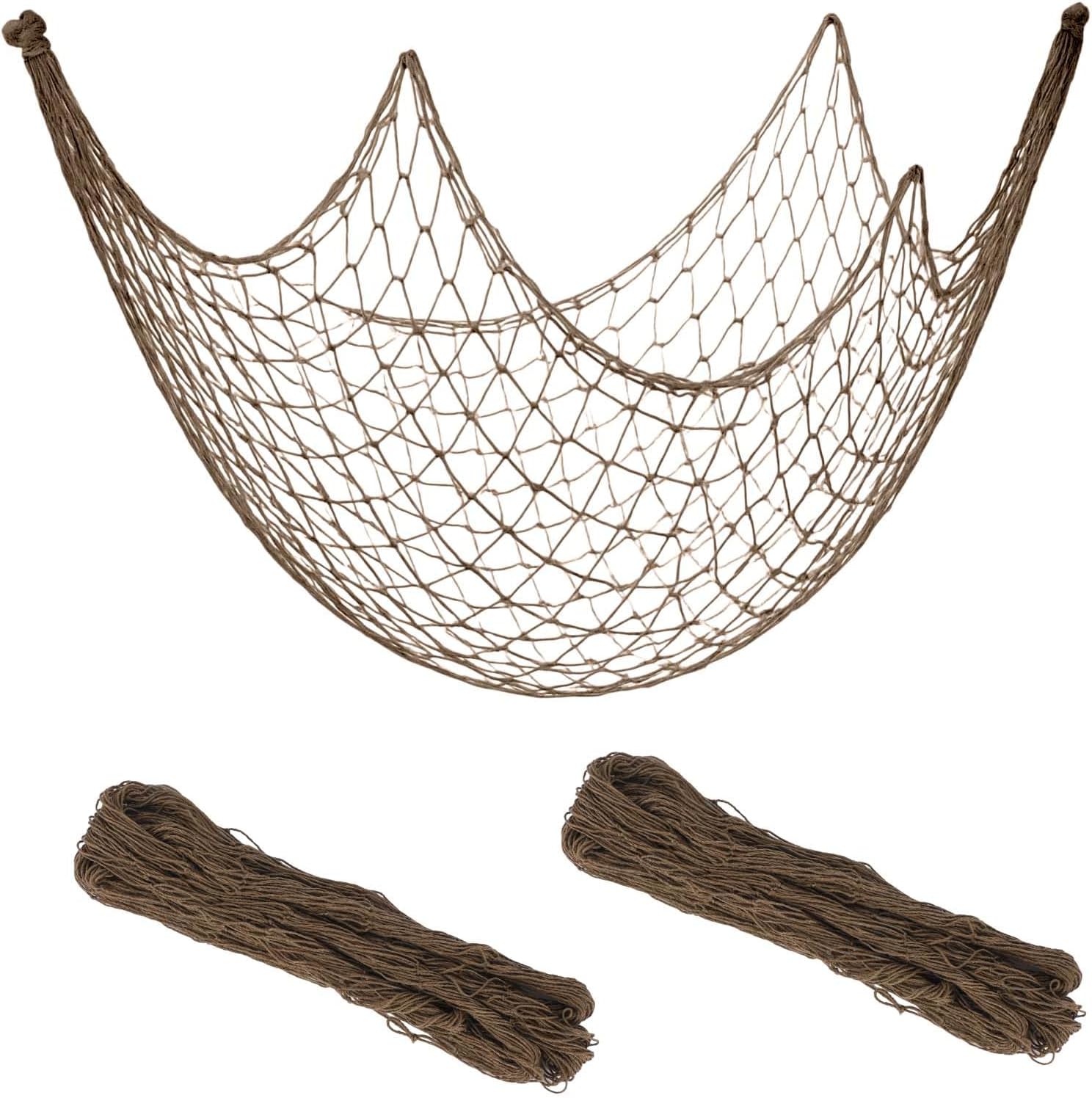 2pcs 200x100cm/80x40in Ocean Theme Party Fishing Net Decor, Cotton Natural Decorative Fishnet Nautical Wall Decoration Fish Netting Hangings for Beach Hawaiian Pirate Mermaid Party Supplies