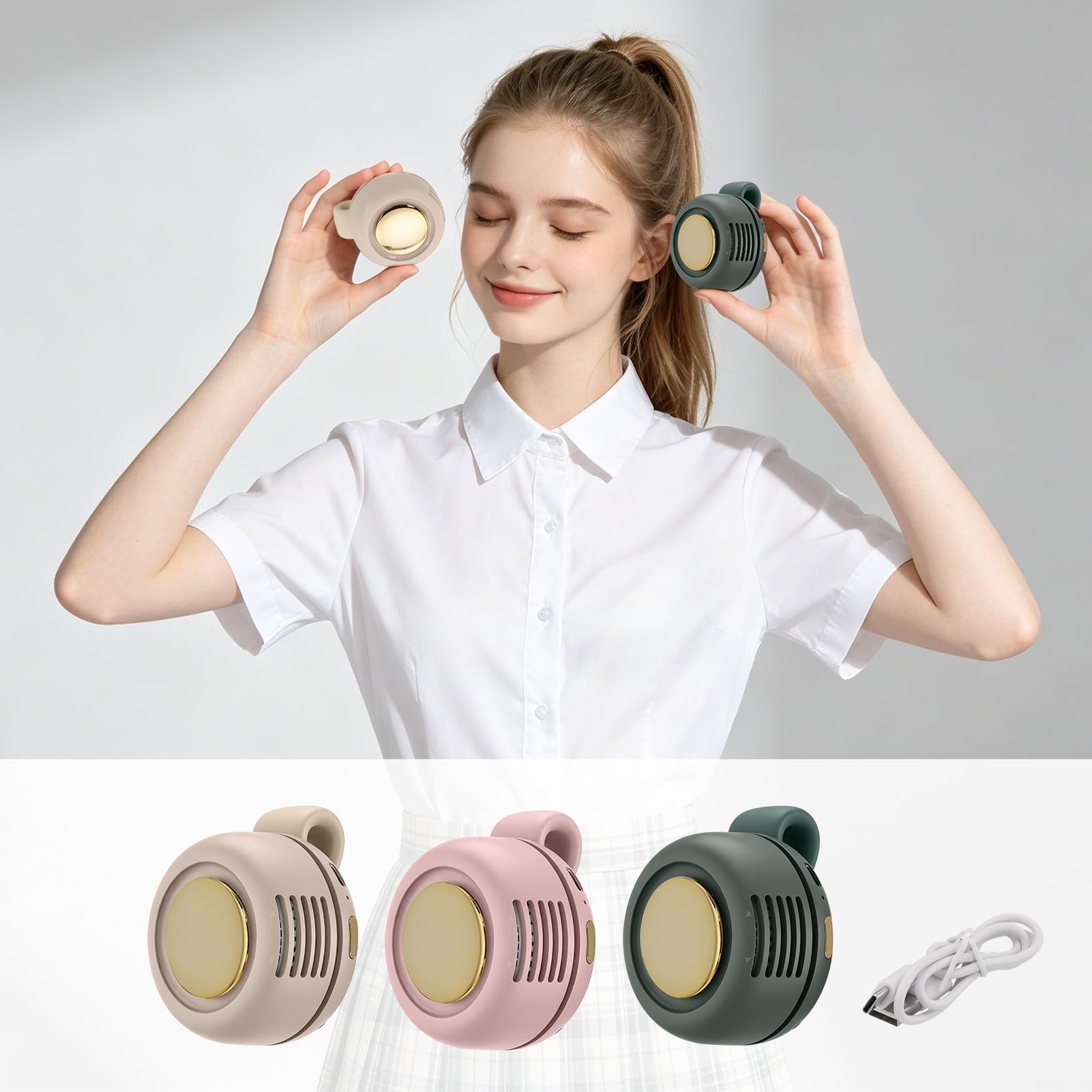 Ventilateur USB à clipser, avec direction de l'air réglable et trois vitesses de vent, conçu pour les voyages en plein air et une utilisation quotidienne (blanc)