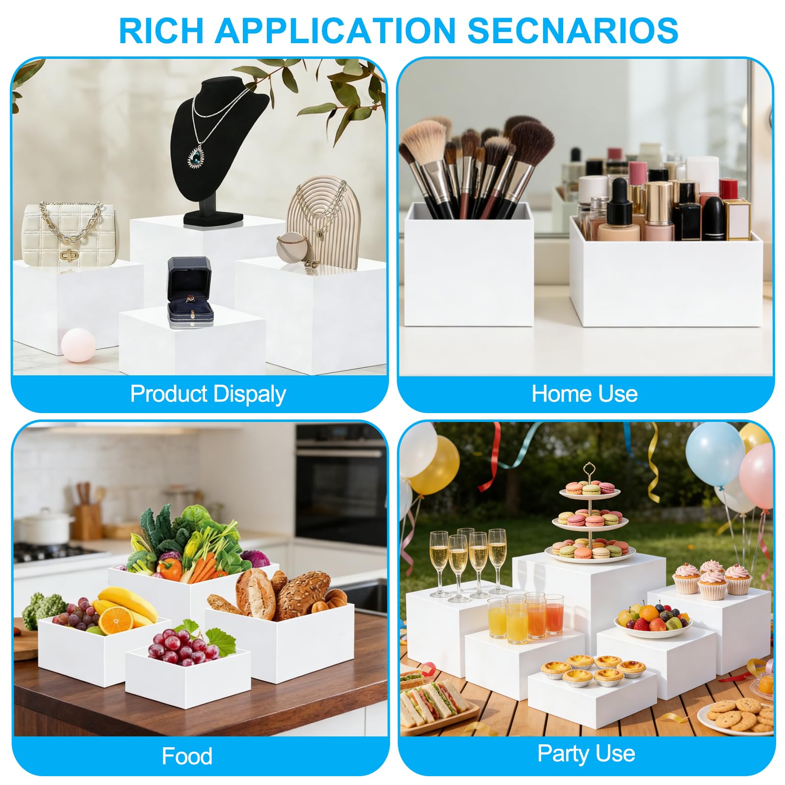 6 zoccoli in acrilico per alimenti, supporto bianco per dessert per buffet, torre per cupcake, alzata per torte, spettacoli di gioielli, eventi di catering (20,3 cm + 19,1 cm + 17,8 cm + 17,3