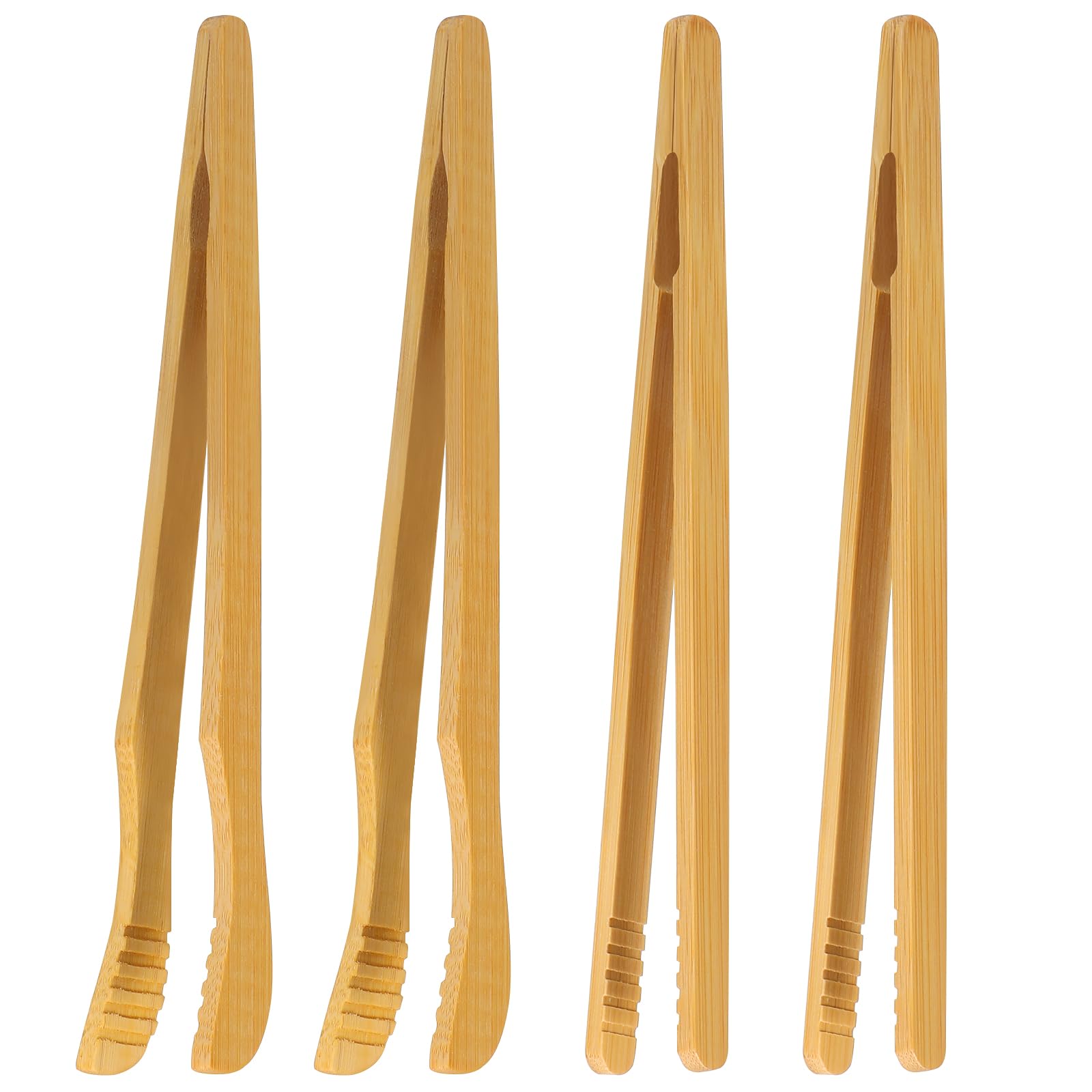 Happyyami 4pcs Toaster Tongs Bamboo Tongs Kitchen Food Tongs Wood Cooking Tong for Fruits, Kitchen Utensil, Salad, Pasta, Bread,Muffins,Grilling