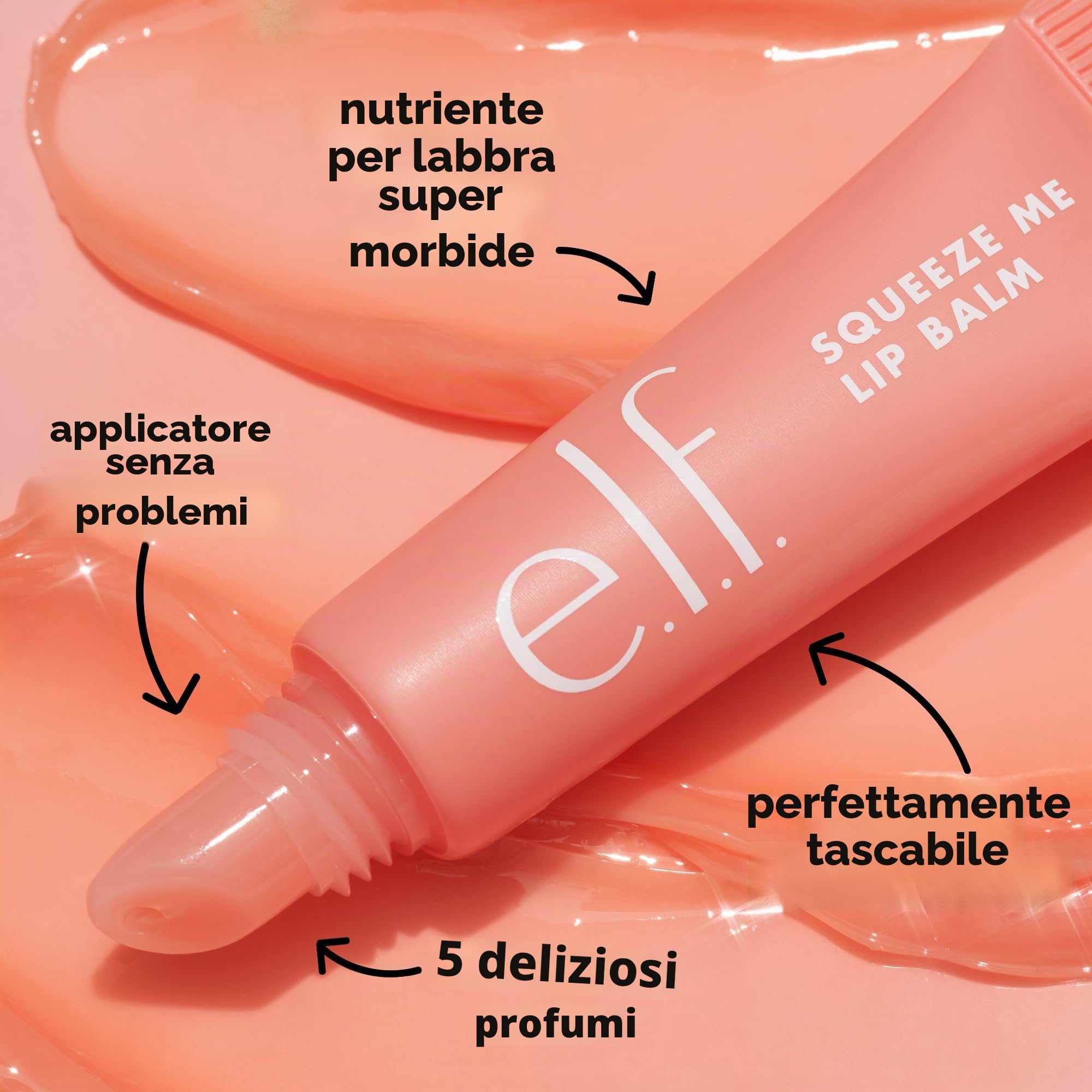 e.l.f. Squeeze Me Lip Balm, balsamo labbra idratante con tinta sheer, infuso con acido ialuronico, prodotto vegano e non testato sugli animali, Strawberry