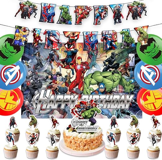 42Pcs Avengers Party Supplies Pack Includes，Banner，Cake