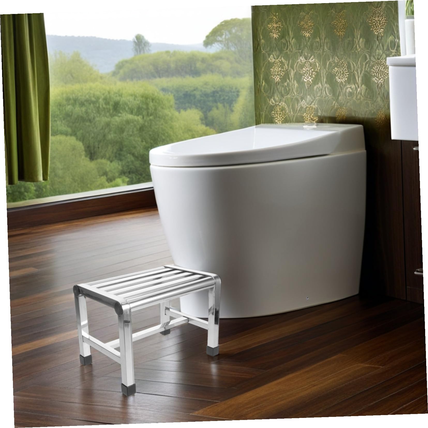 Taburete de Ducha de Acero Inoxidable Portátil y Antideslizante Diseño Compacto para Baño y Jardines, Resistente y Seguro para Personas Mayores