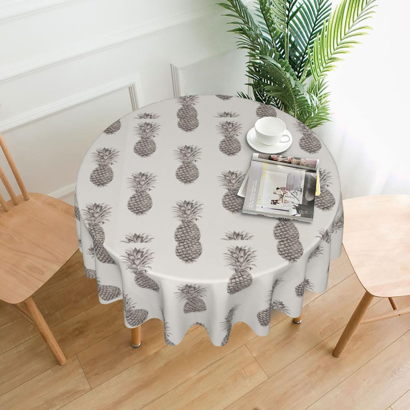 Nbtghga Lovely Pineapple Print Tablecloth Round Border Table Cloth Cover Decorative For Party Holiday Dinning Tabletop Home