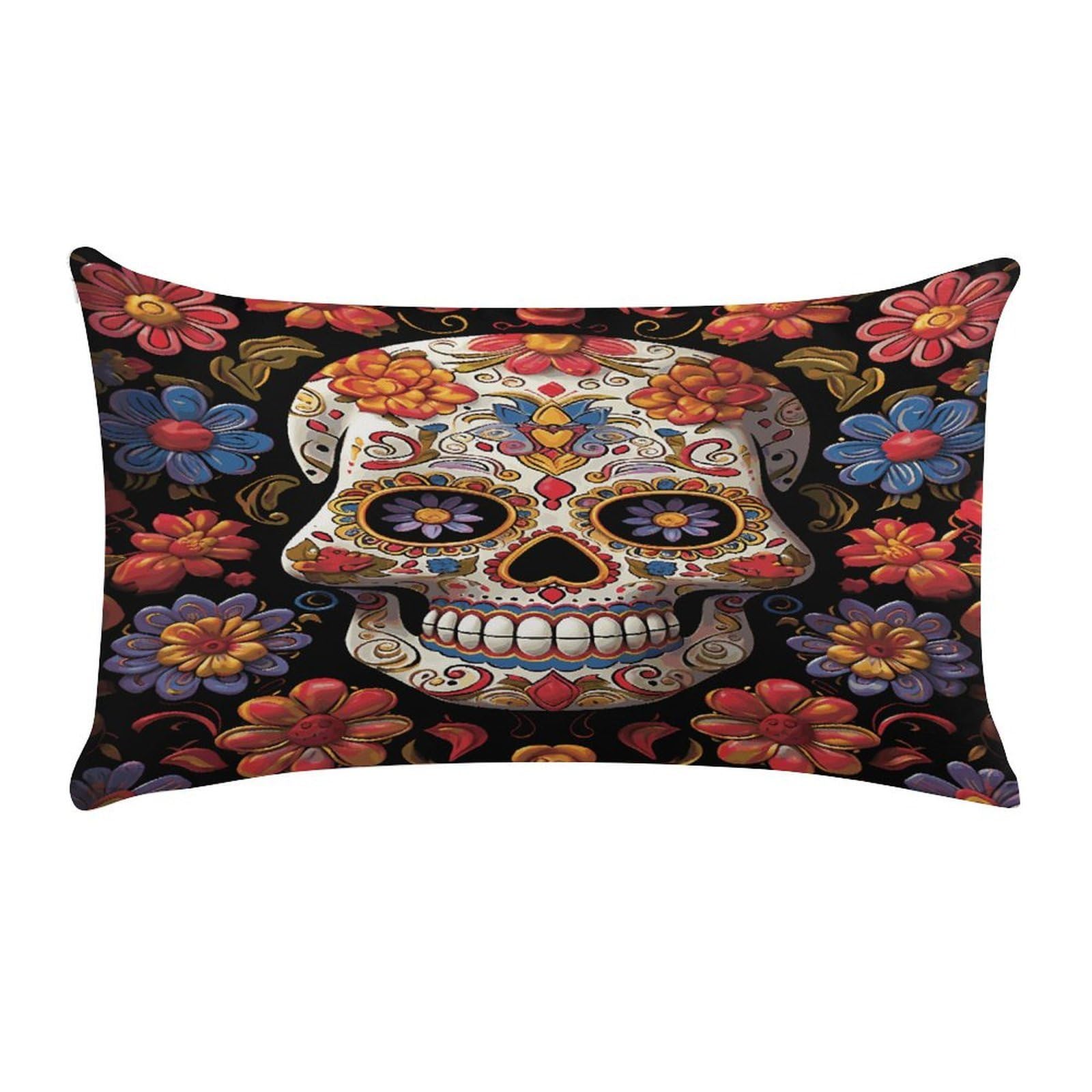 LDGSUPH Sugar Skulls Throw Pillow Cover with Zipper Long Throw Pillow Case Anti-Fading Pillow Protector Super Soft Decorative Cushion Case Exquisite Plush Pillowcase12 X 20 in