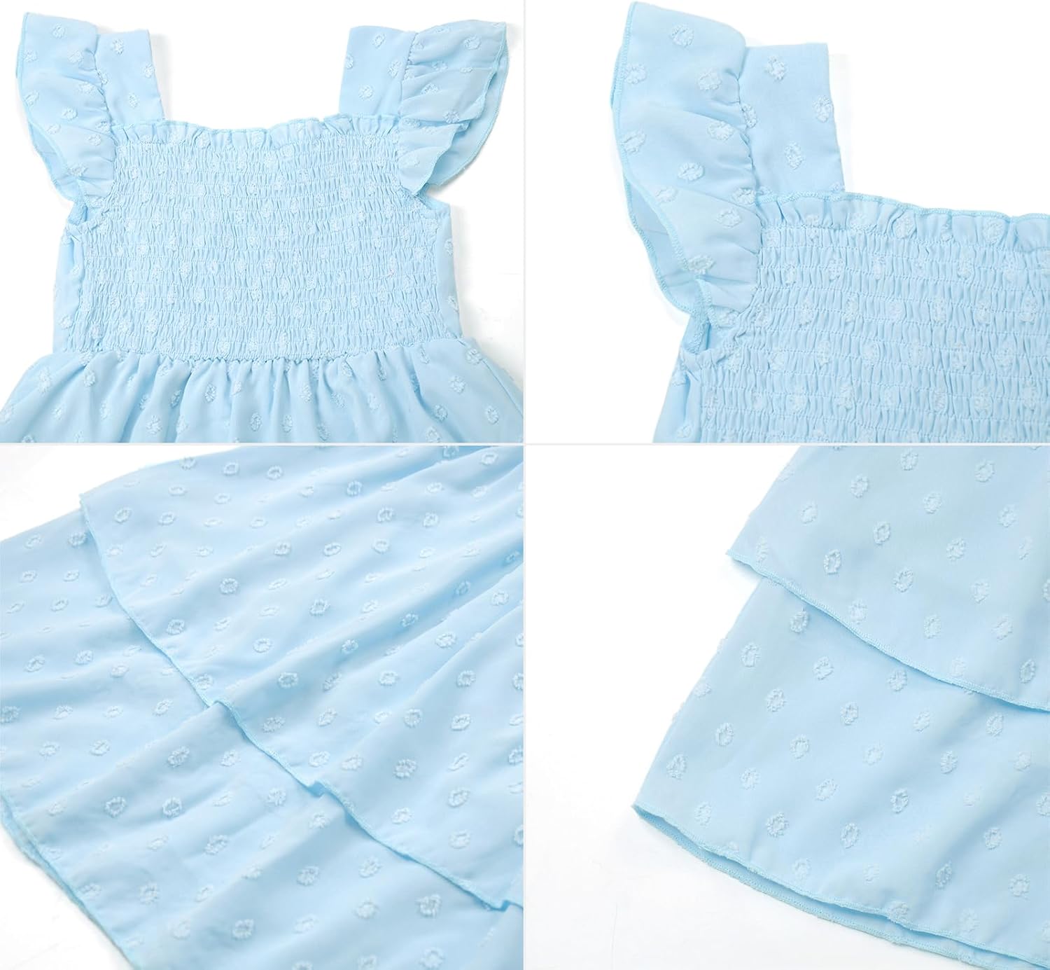 PopReal Girls Summer Dresses Tween Smocked Polka Dot Kids Dress 5-14 Years