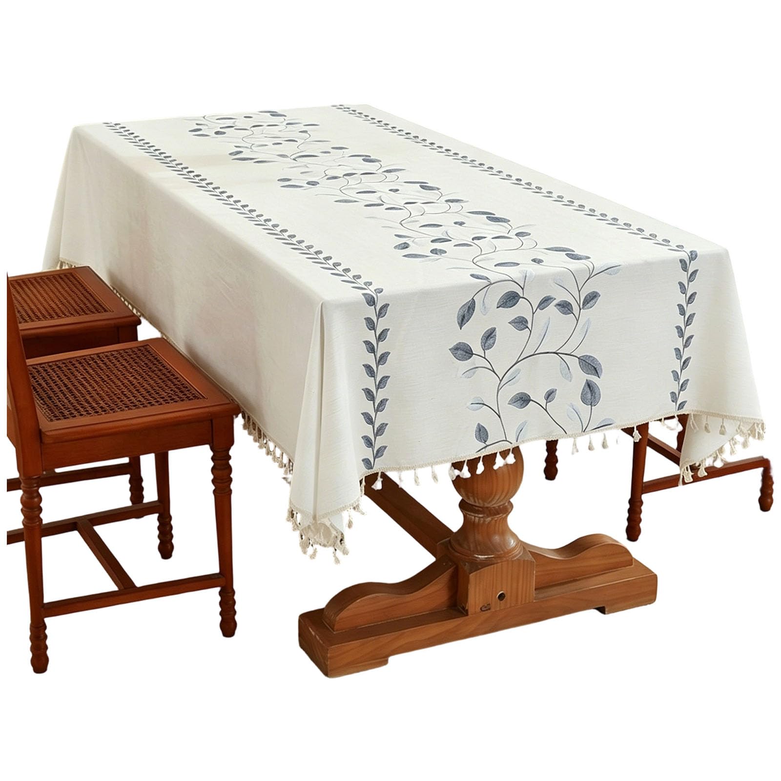 Jazuaiao Decorative Embroidered Tablecloth Nonslip Bottom for Tables Sturdy Polyester Fabric Dustproof Dining Table Cover