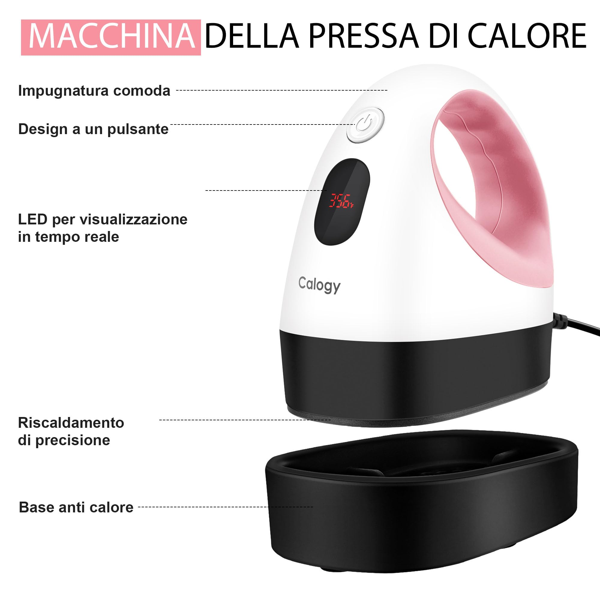 Calogy Pressa a Caldo Mini, Termopressa per Magliette Controllo Costante Temperatura, Macchina per Trasferimento Termico con Base Sicurezza Isolata per Artigianato Vestiti Cappelli