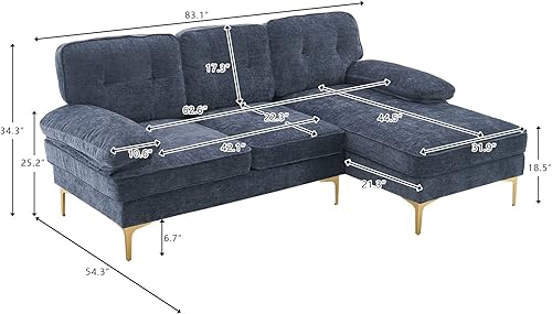 Miniatura 2 de Sofá convertible seccional de 85 pulgadas de ancho, sofá tapizado en forma de L, sofá de 3 asientos con diván reversible para sala de estar pequeña,