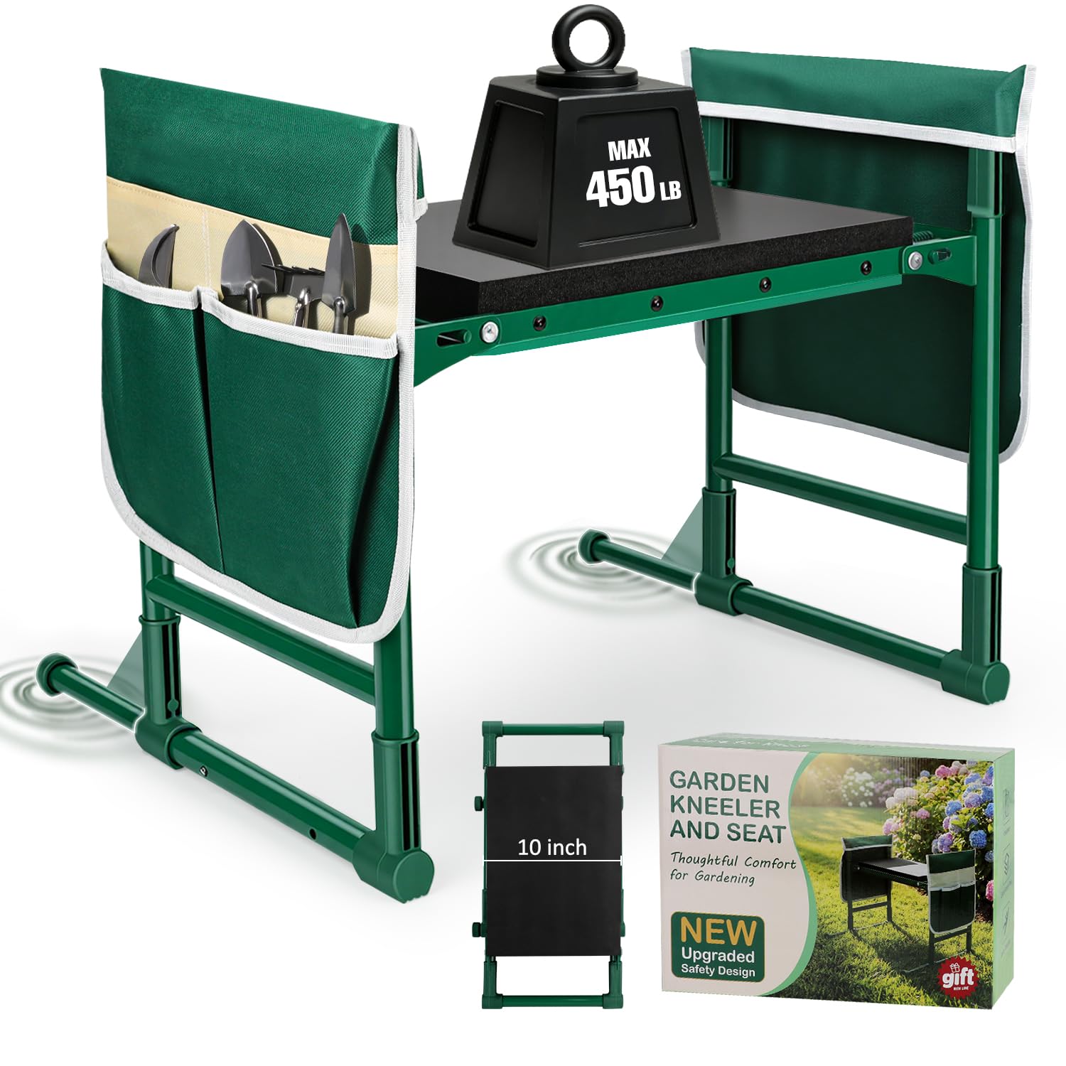 Photo 1 of Garden Kneeler and Seat for Seniors – Heavy Duty Anti-Tip Gardening Stool with Widened Thick Soft Kneeling Pad, Foldable Garden Bench with Sturdy Handles, Gardening Gifts for Women Men Mom (Green)