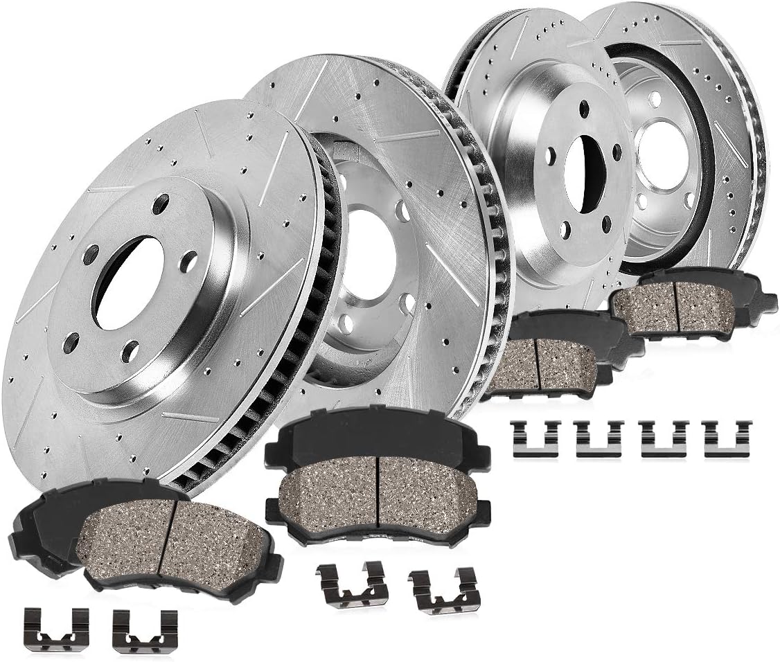 Callahan Brake Parts Front and Rear Brake Kit for 2021-2023 Dodge Durango, 2016-2022 Jeep Grand Cherokee - Drilled and Slotted Disc Rotors and Ceramic Brake Pads Replacement