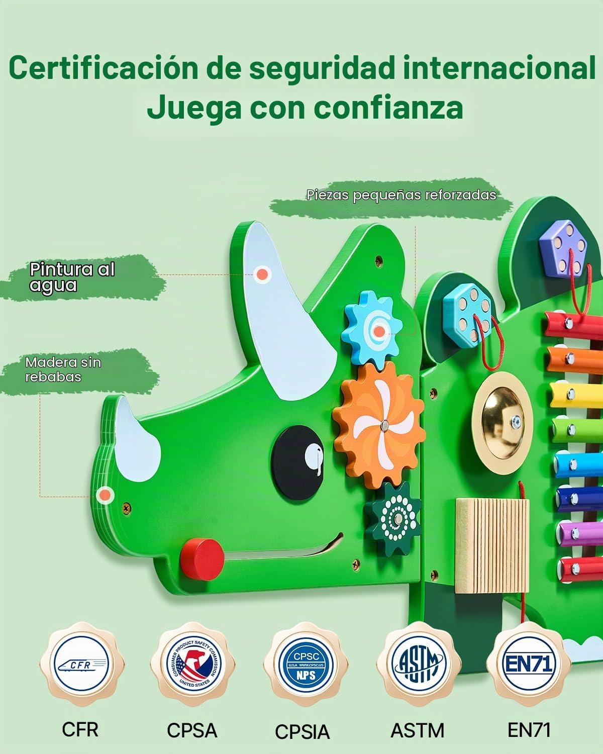 VEVOR Paneles de Actividades de Pared con Forma de Dinosaurios, 11 Actividades, Juguete Sensorial de Pared Montessori para Niños de 3 a 12 Años para Salas de Juegos Infantiles y Aulas de Guardería