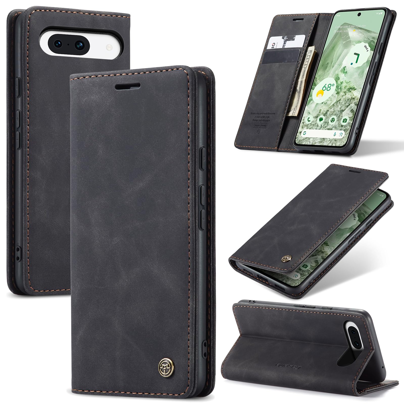 Azororo Cover per Google Pixel 8A 5G, Premium PU Pelle Custodia, Magnetica Carta Fessura Portafoglio Case, Flip Cavalletto Custodia per Google Pixel 8A - Nero