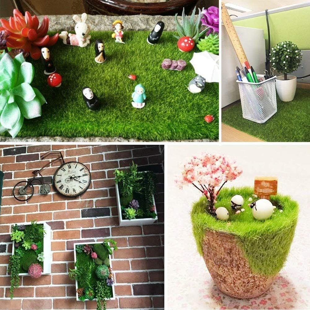 Fairy Artificial Garden Grass Lawn, Miniature Ornament Garden Dollhouse DIY Faux Grass, 6 x 6 Inches (4 Pack)