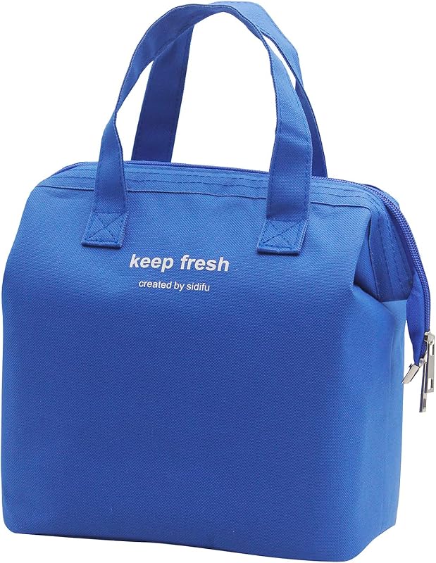 Insulated Lunch Bag Simple Cooler Cute Lunch Box for Women Men, Blue | Aesthetic Lunchbox Tote, Inner Mesh & Front Pocket, Aluminum Foil Lining, Bento Tote for Work Picnic Beach Travel Gifts