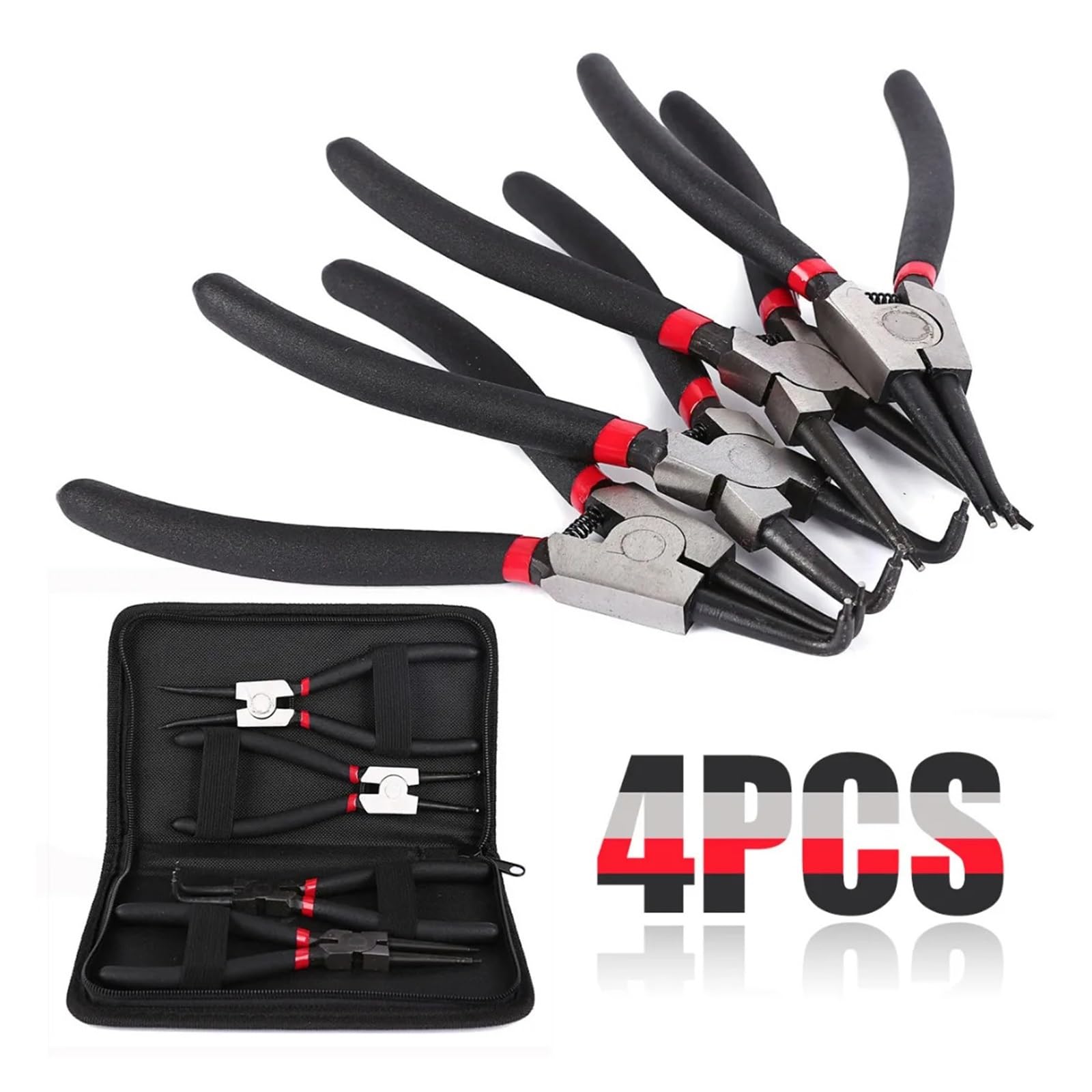 Set Di 4 Pinze for Anelli Elastici Da 7 Pollici, A Becco Lungo, Piegato, Interno Ed Esterno, Strumento Di Rimozione Dell'anello Elastico Di Fissaggio