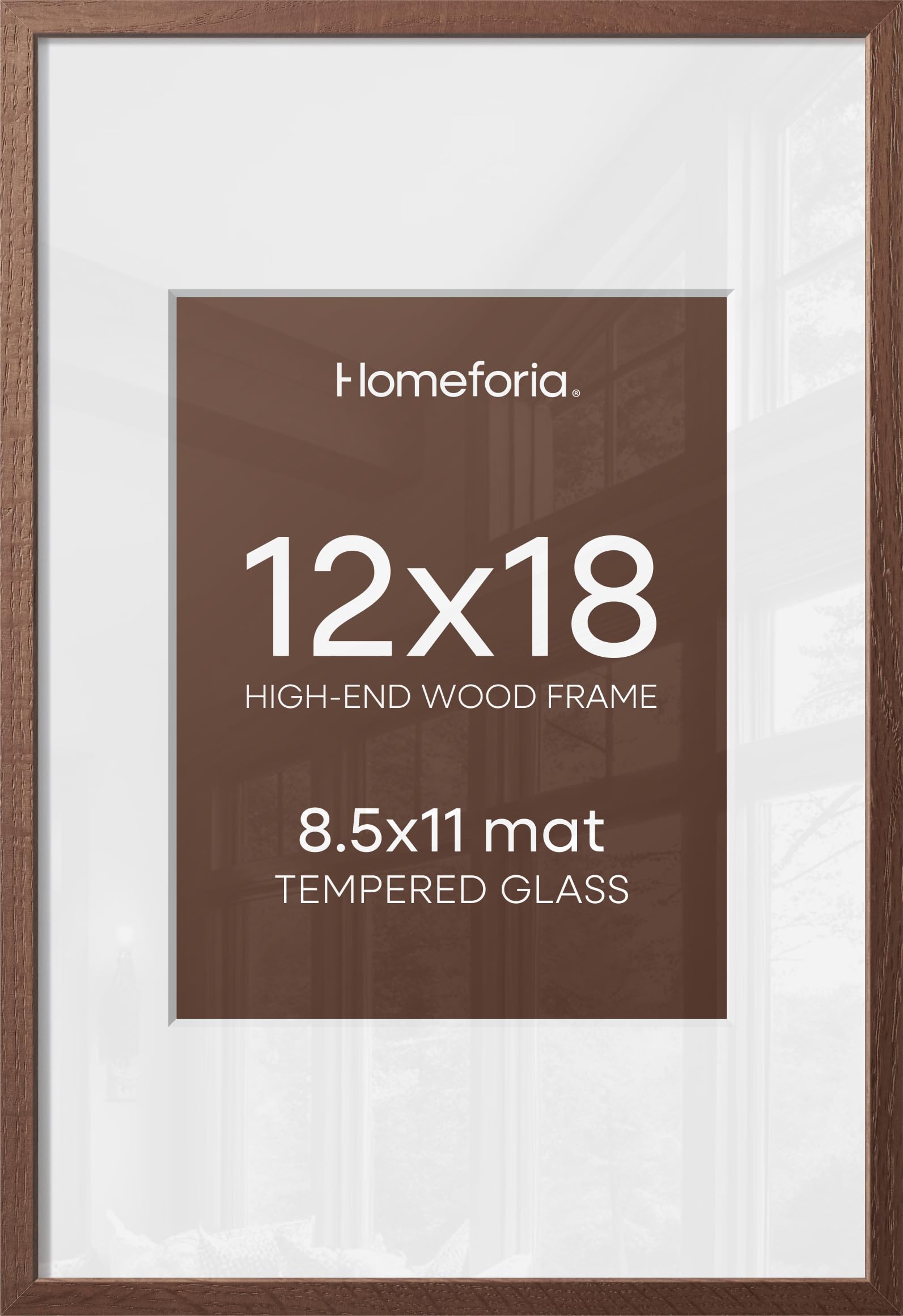 Homeforia 12x18 Brown Oak Picture Frame, High-End Wood, 8.5x11 Mat, Glass | High End Solid Oak Wood, Tempered Glass, Acid-Free 8.5x11 Removable Mat, 12x18 Edge-to-Edge Display 18x12, Wall Kit, Set Of 3