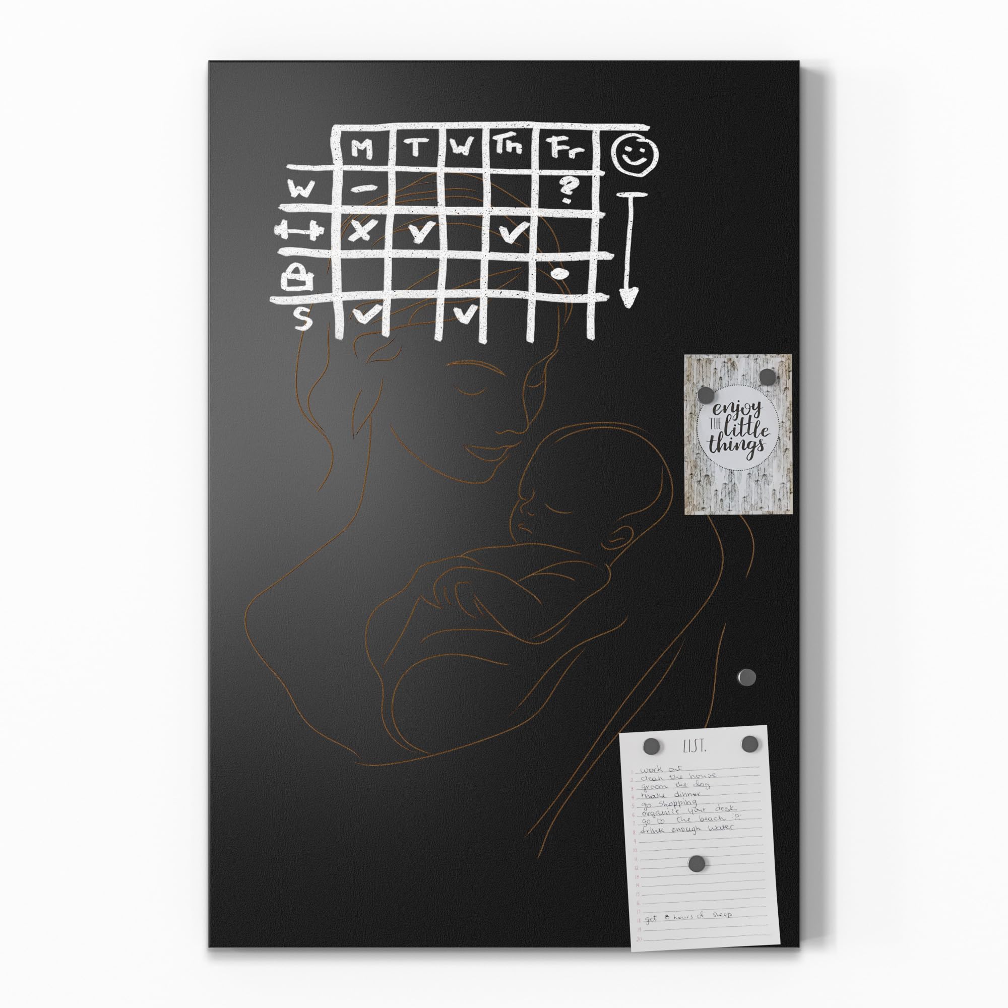 DEQORI Magnetische Kreidetafel mit UV-Druck | Motiv Zärtliche Linien | Design rechteckig 40x60 cm | Kreide Metalltafel beschreibbar – Wanddeko für Küche, Flur, Kinderzimmer & Büro