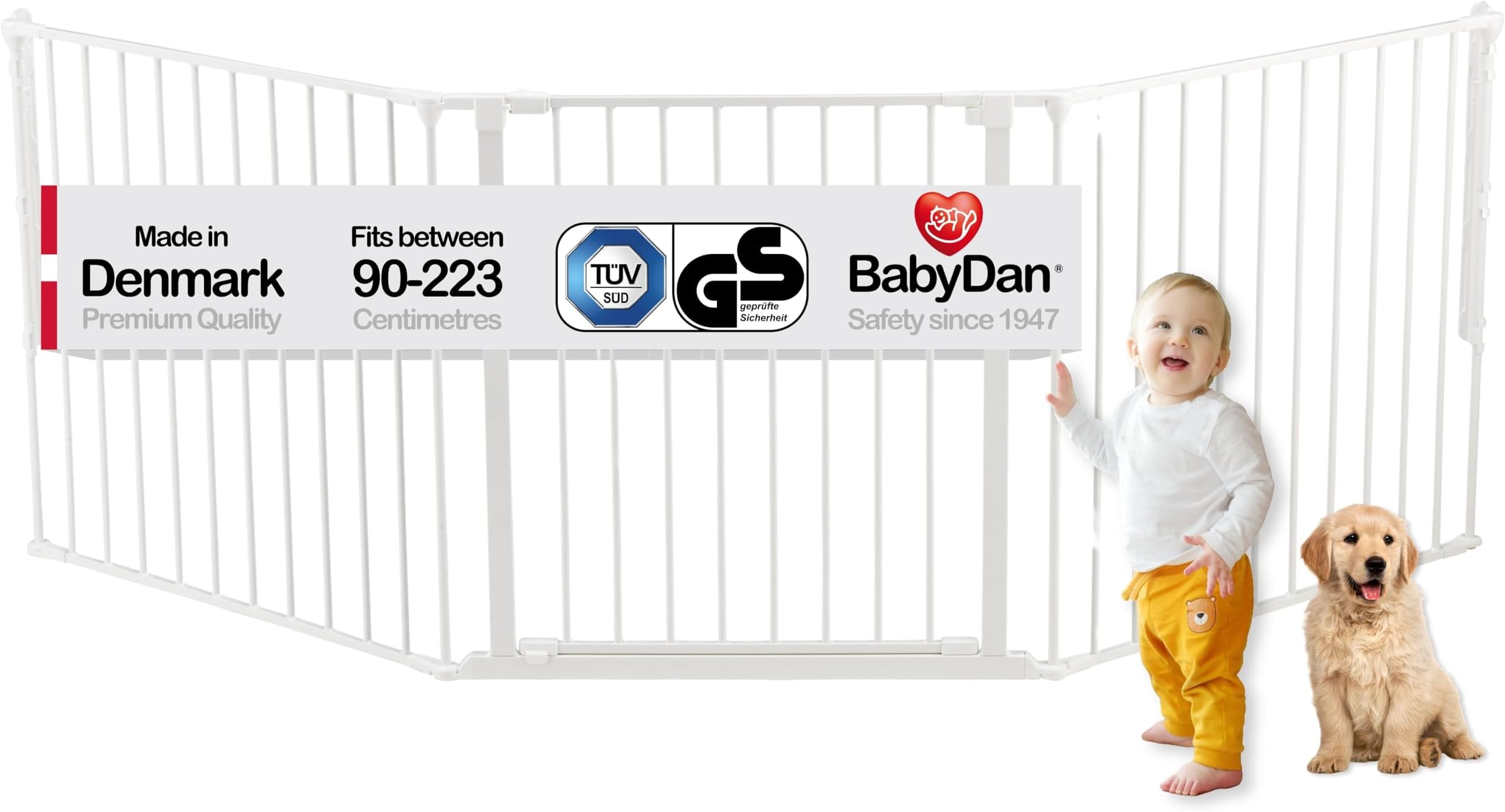 BabyDan Flex L, 90-223 cm, Stair Gate/Room Divider, White, Made in Denmark - Baby Gate/Safety Gate (Pet Gate/Dog gate/Dog playpen)